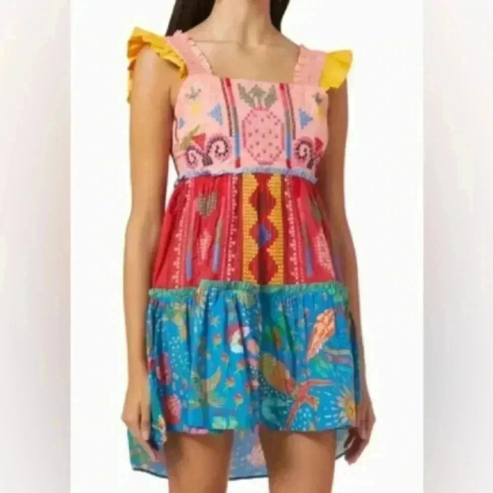 FARM Rio Multicolor Printed Mini Dress with Yellow Ruffled Straps - Picture 9 of 9